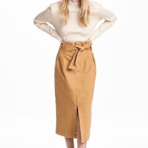 H&M Calf Length Denim Skirt with Paper bag waist